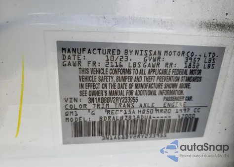 2024 Nissan Sentra S из США, поврежденный, VIN 3N1AB8BV2RY233955